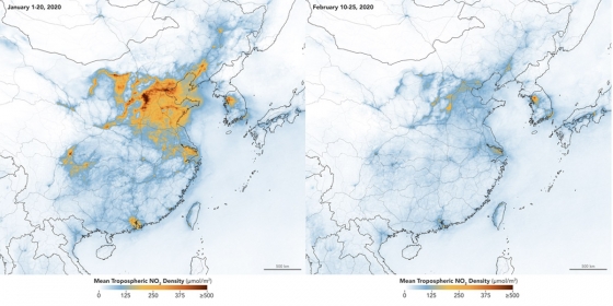 A map depicting pollution changes over China since the beginning of COVID-19.
