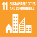 The image reads 11: Sustainable Cities and Communities. There are buildings underneath.