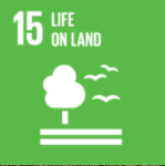 SDG15: Life on Land. The background is green with a white tree and birds depicted.