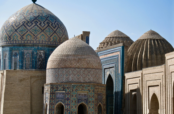 tiled, domed buildings on the Silk Road