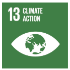 SDG13: Climate Action. The background is green with an eye icon beneath. The middle of the eye is an icon of the Earth.